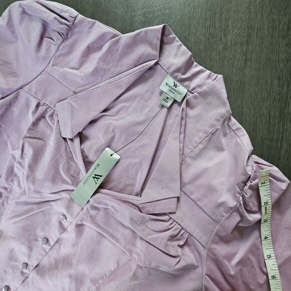 Worthington Lavender Lilac Short Sleeve Snap Up Shirt Blouse Collared SZ M NEW - Picture 6 of 9